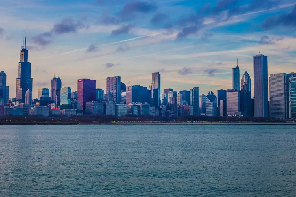 chicago skyline across lake michigan