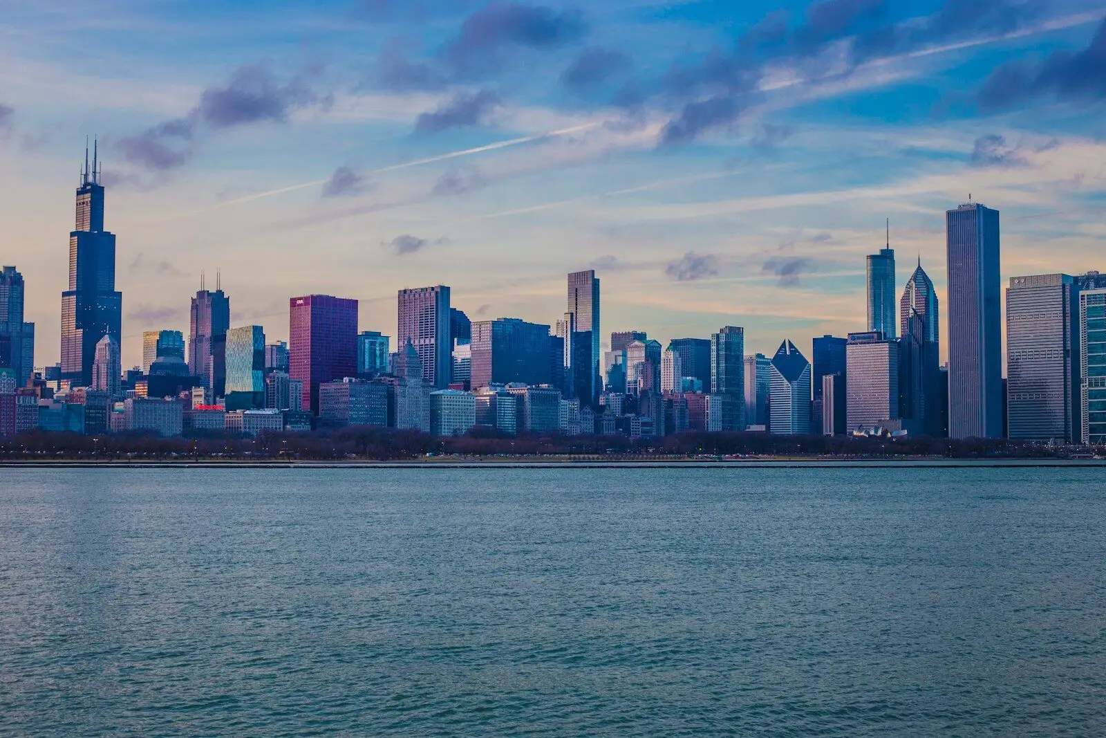 chicago skyline across lake michigan